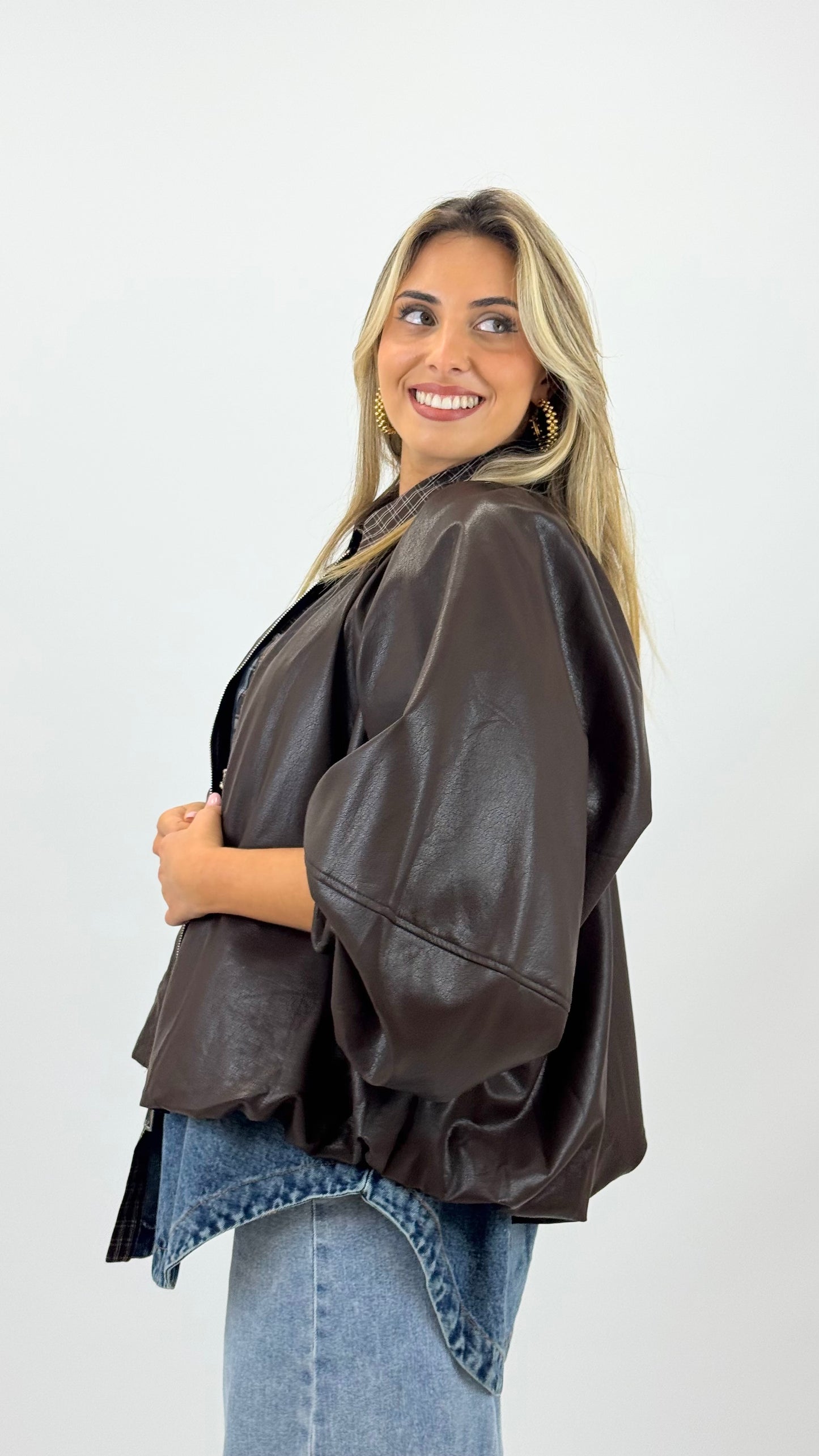 Bomber eco-pele castanho