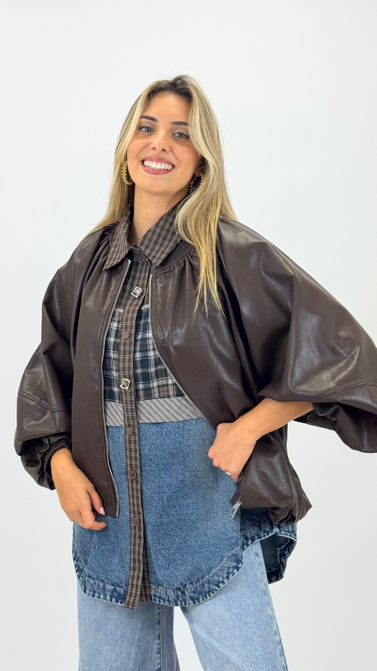 Bomber eco-pele castanho