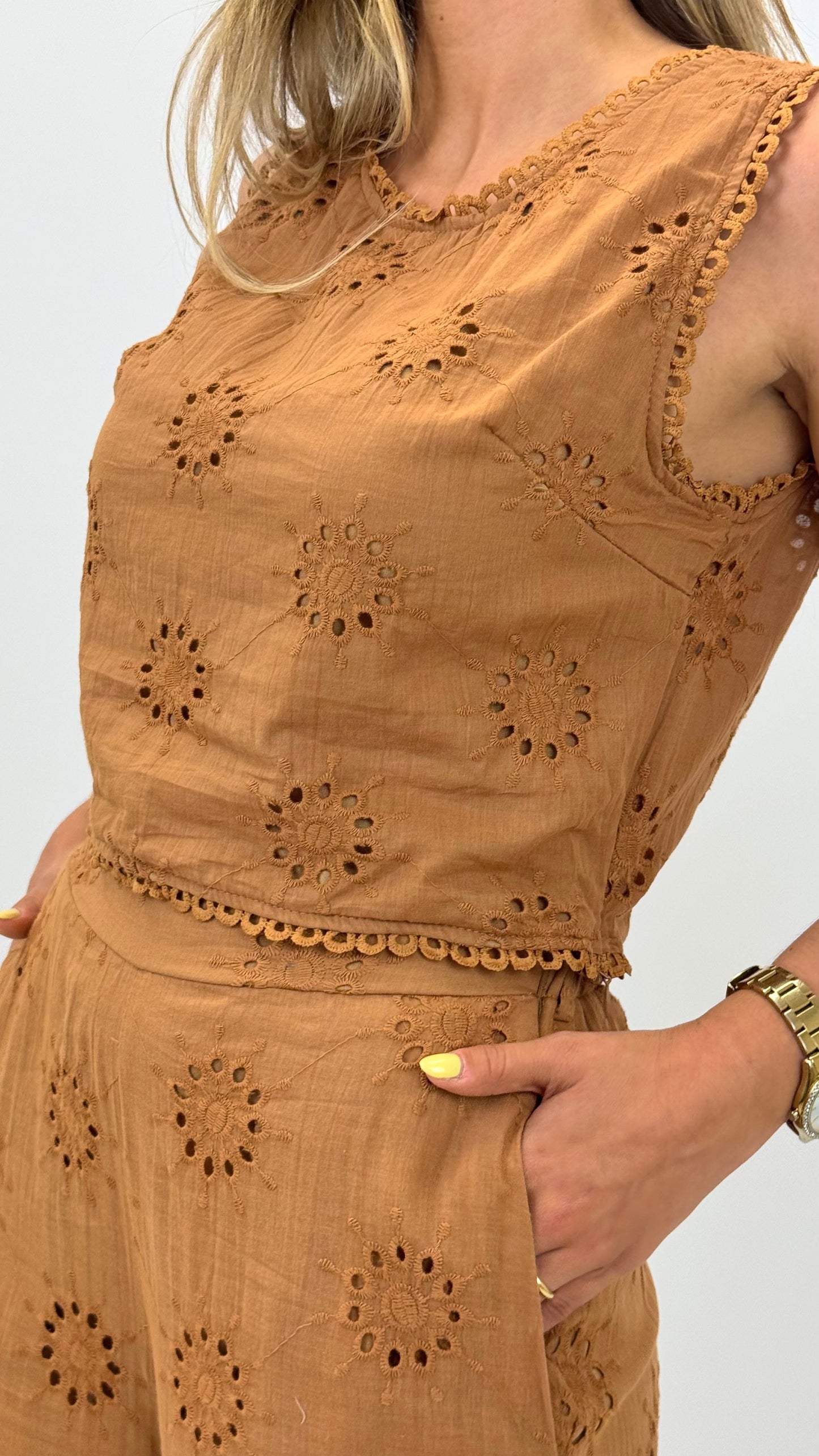 Conjunto bordado-inglês terracota