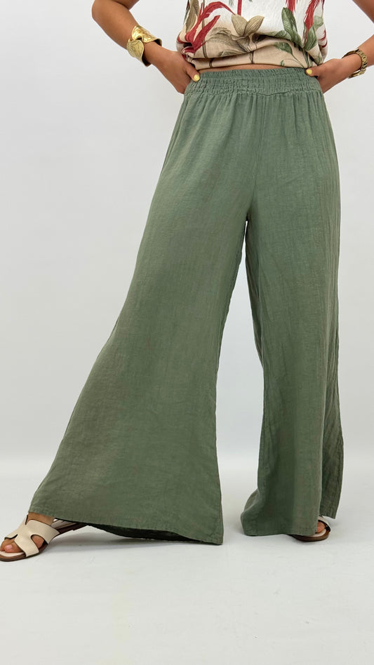 Pantalona verde-seco linho