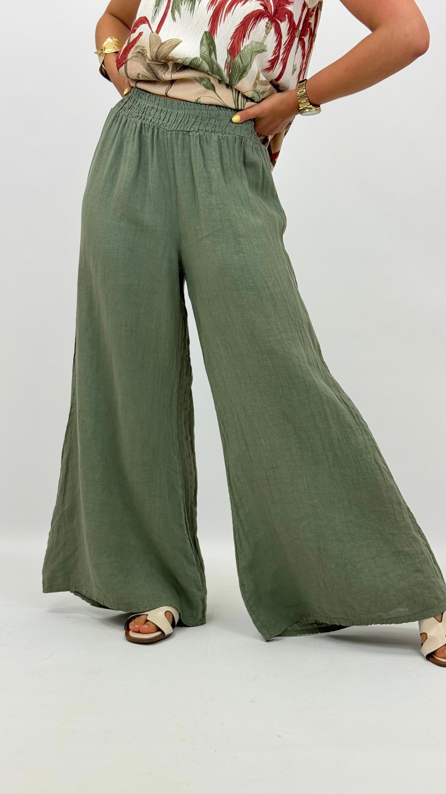 Pantalona verde-seco linho
