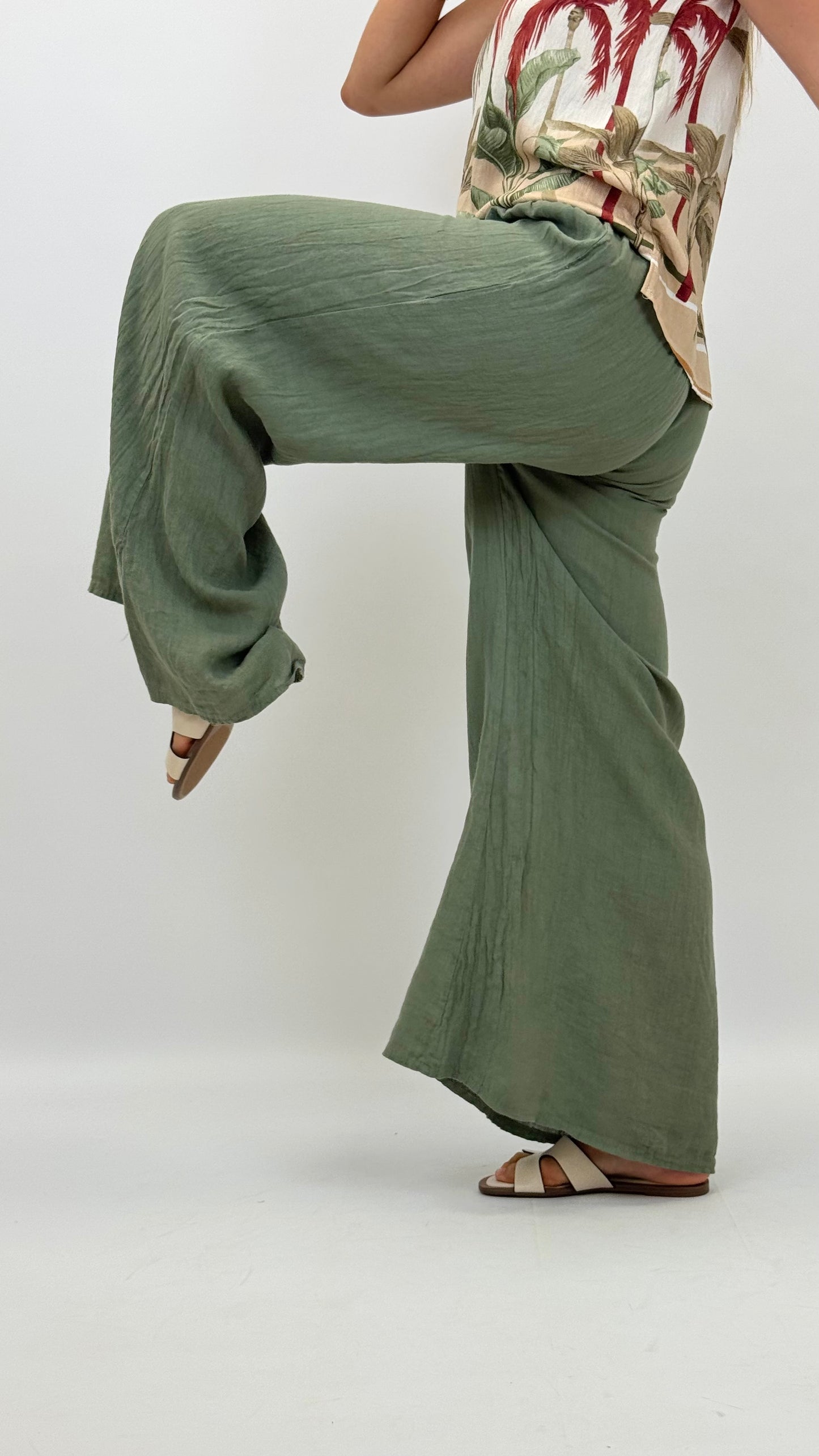 Pantalona verde-seco linho