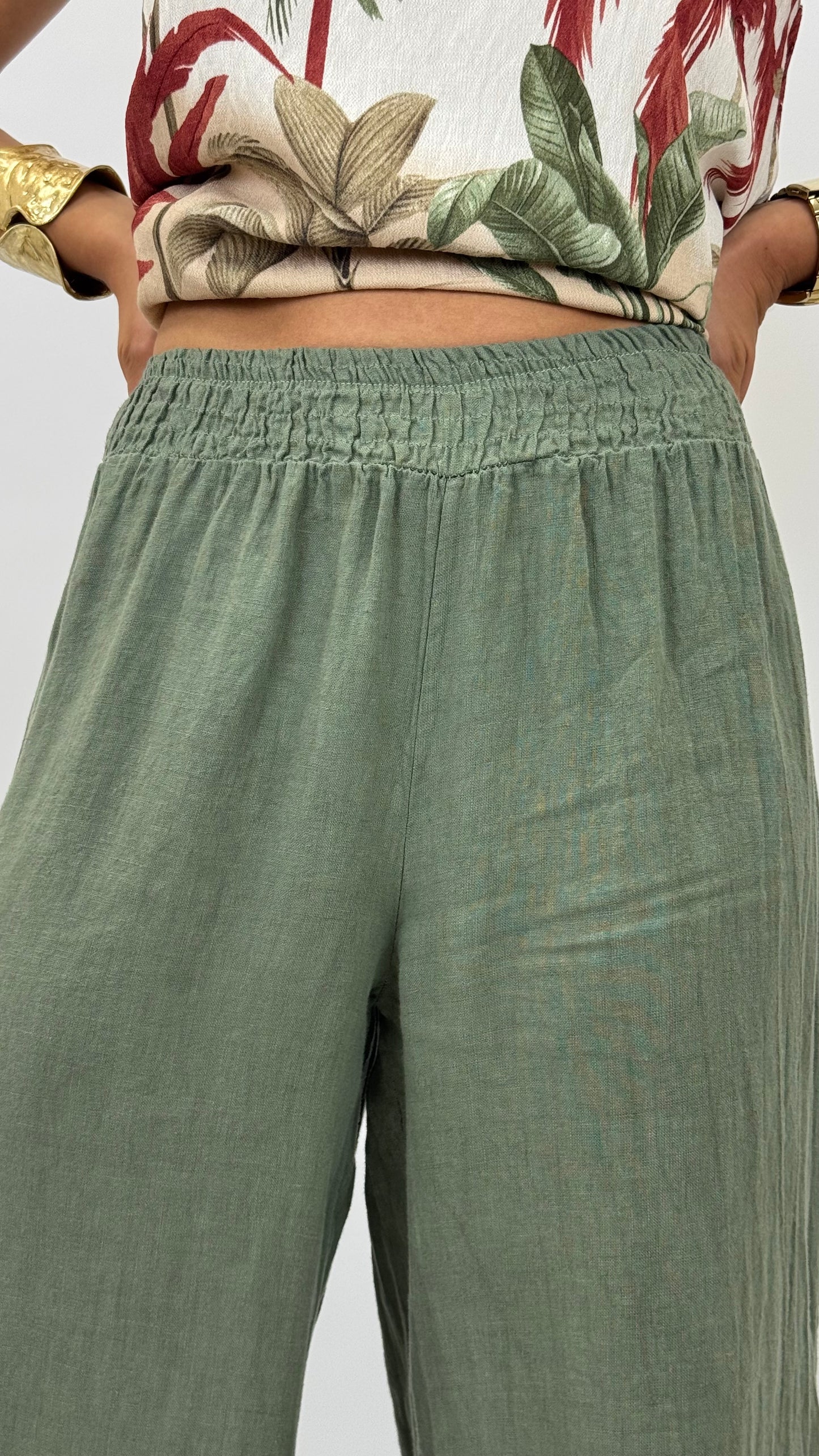 Pantalona verde-seco linho