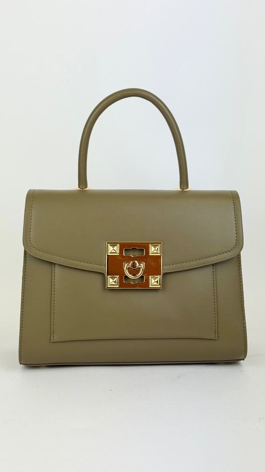 Carteira eco-pele verde-seco com fecho dourado