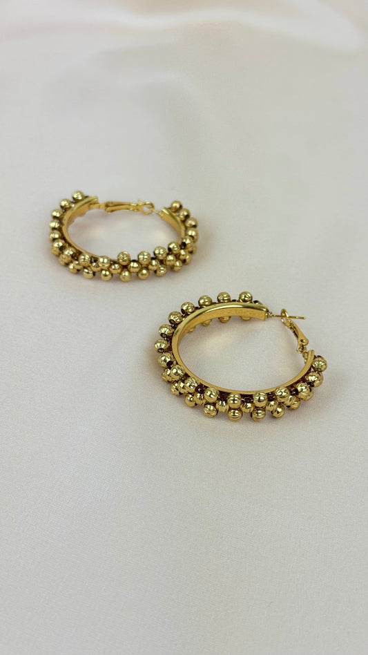 Brinco/ argola aço dourado com bolinhas