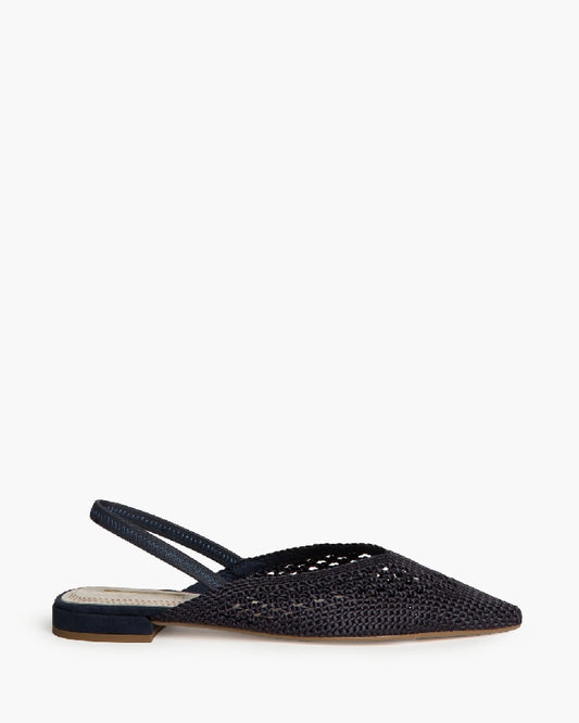 Sapato raso croché elástico azul-marinho