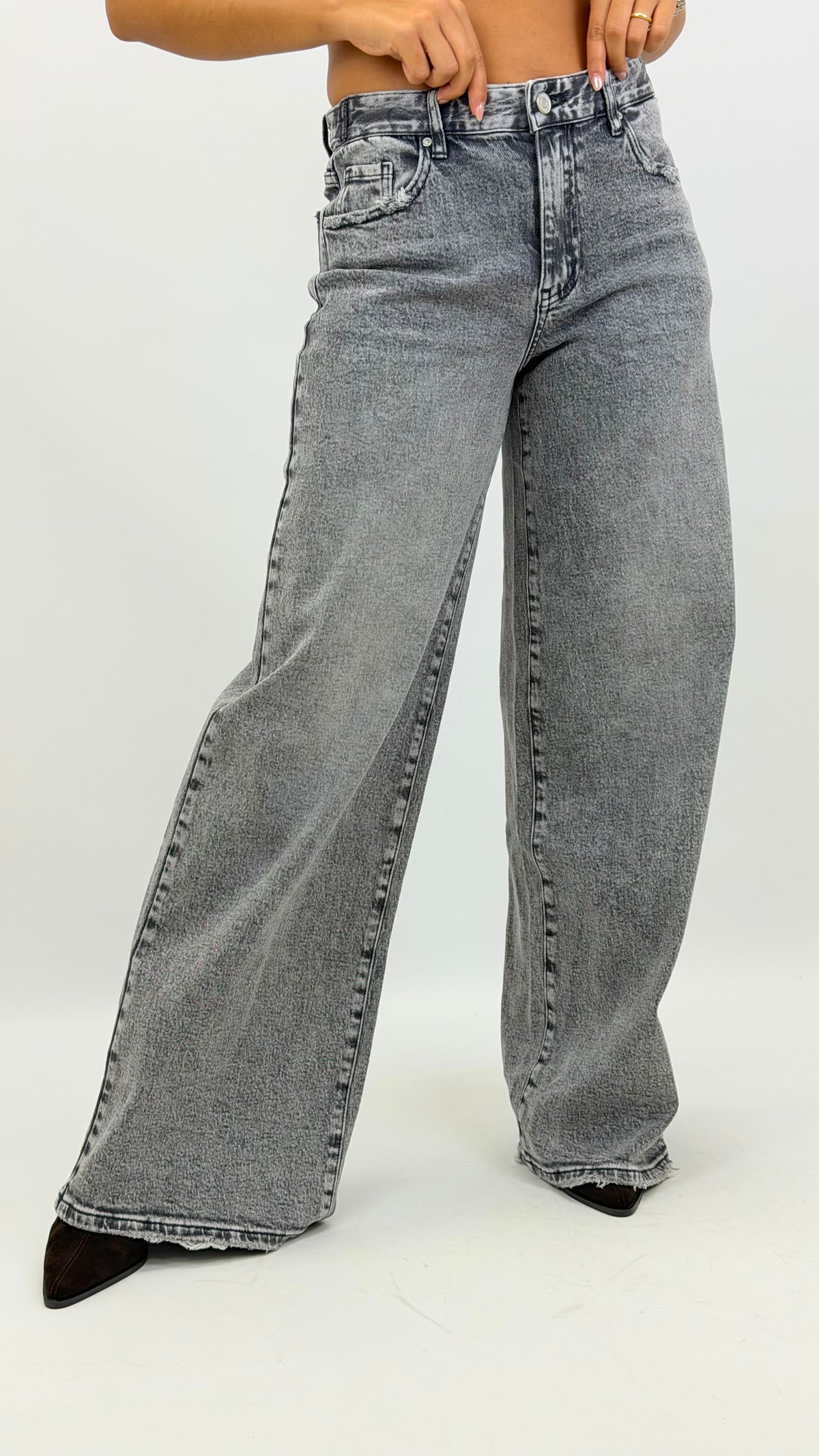 Calça wide-leg ganga cinza