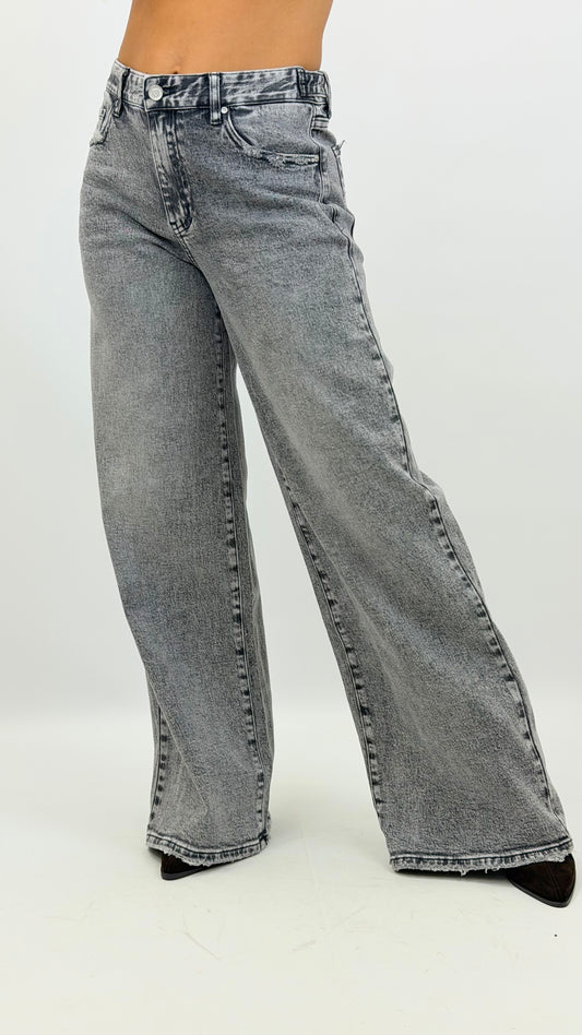 Calça wide-leg ganga cinza
