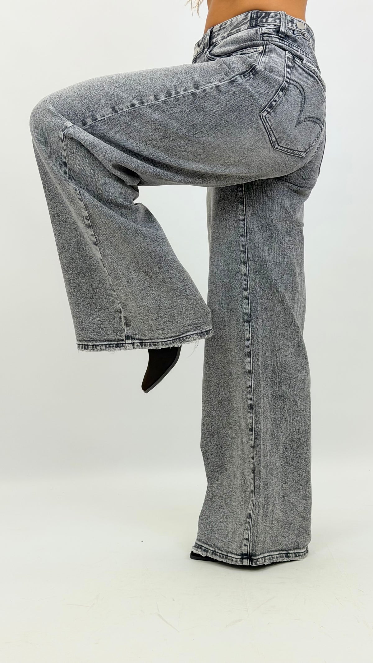 Calça wide-leg ganga cinza