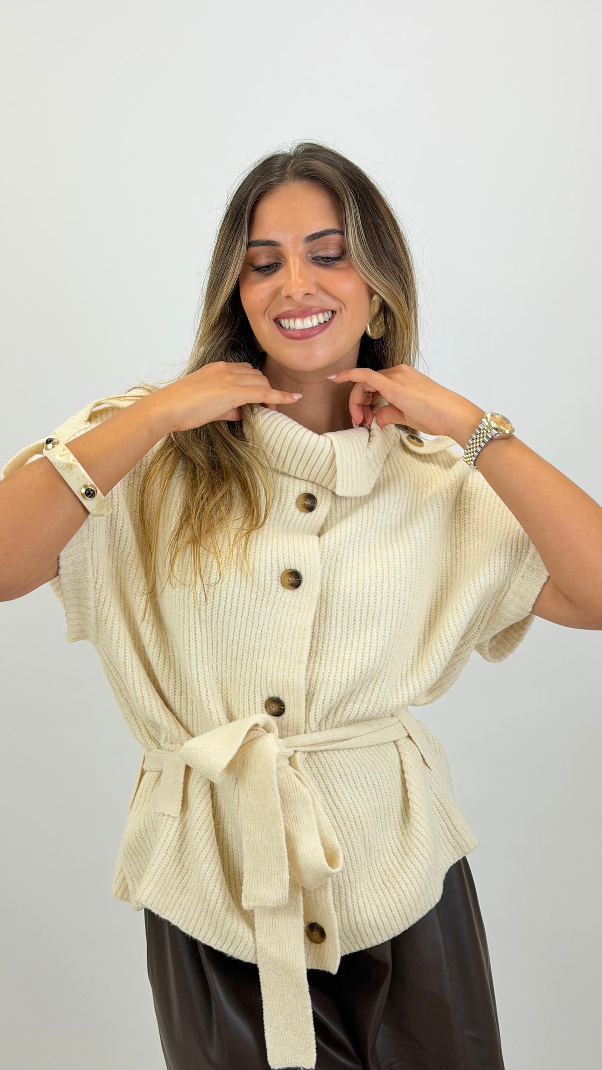 Camisola/colete malha creme com botões