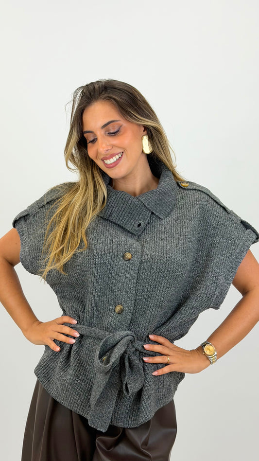 Camisola/colete malha cinza com botões
