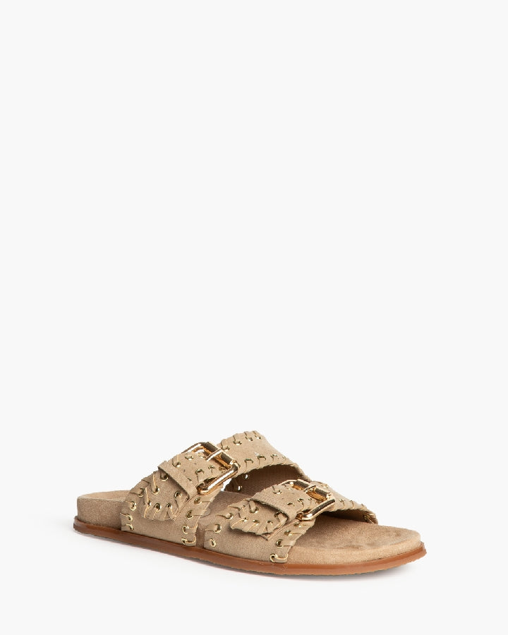 Chinelo camel com fivelas