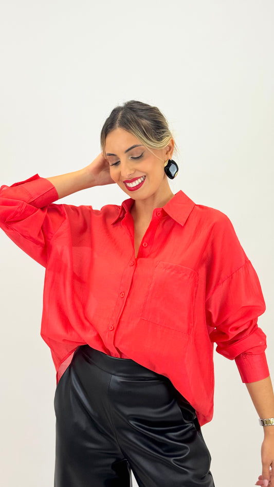 Blusa em tecido fluído vermelho-vivo