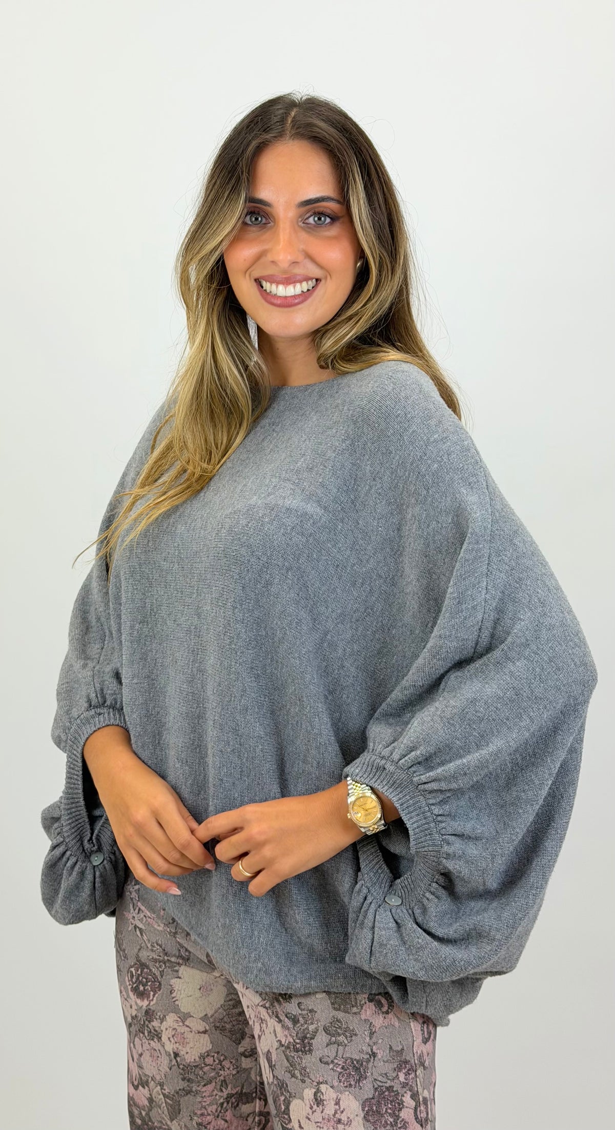 Camisola malha larga fofa cinza