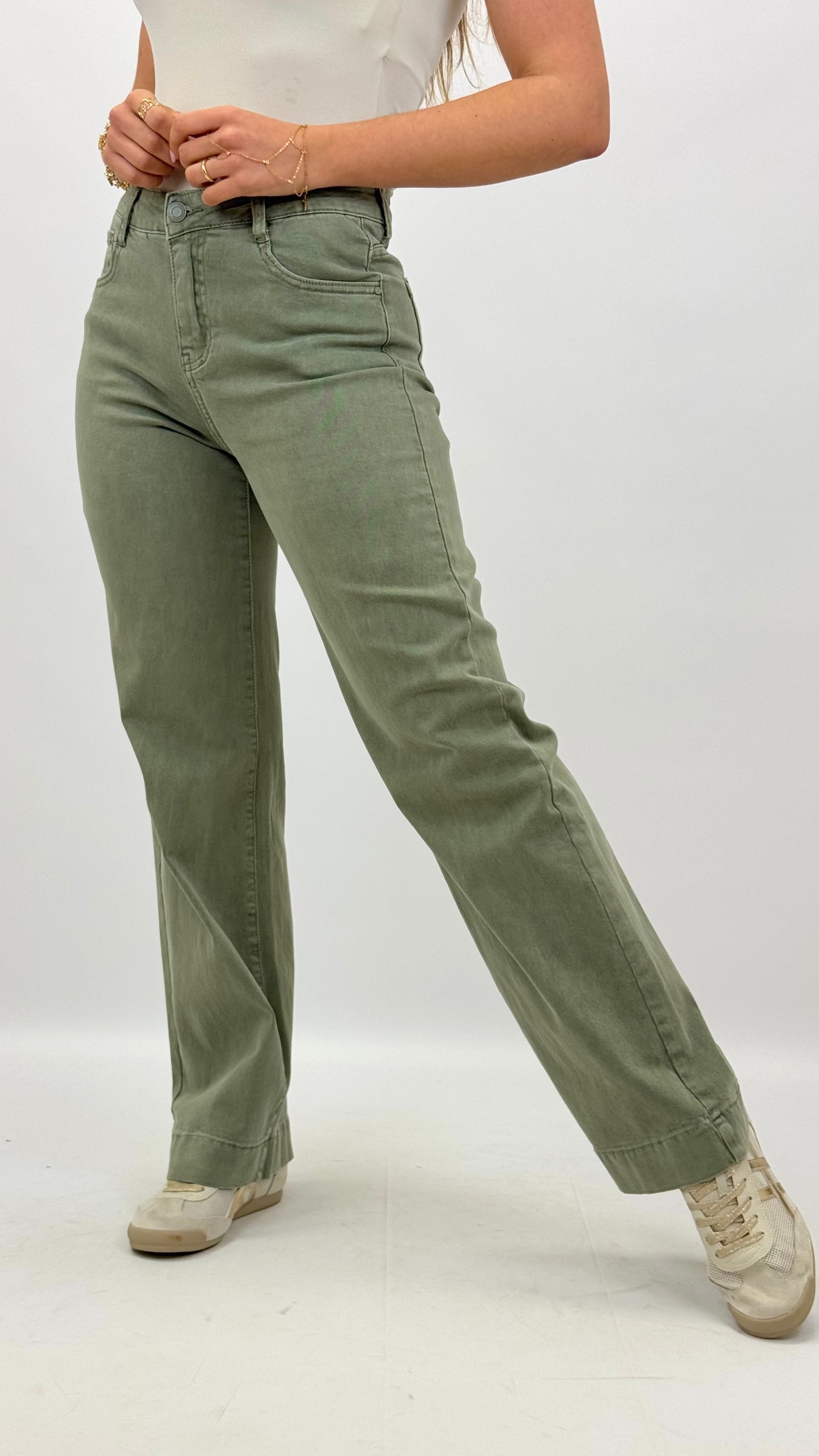 Calça wide-leg sarja verde