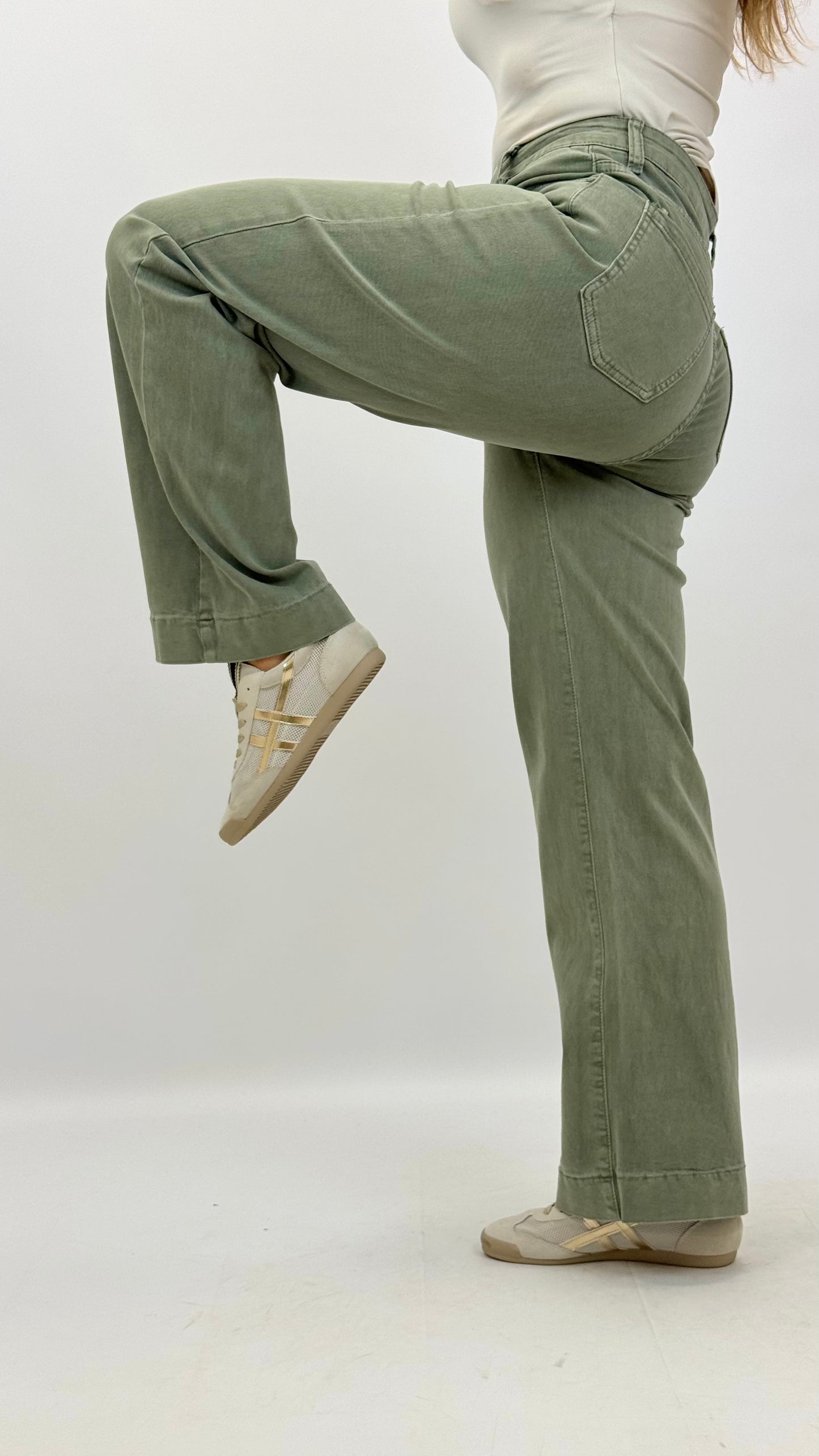 Calça wide-leg sarja verde