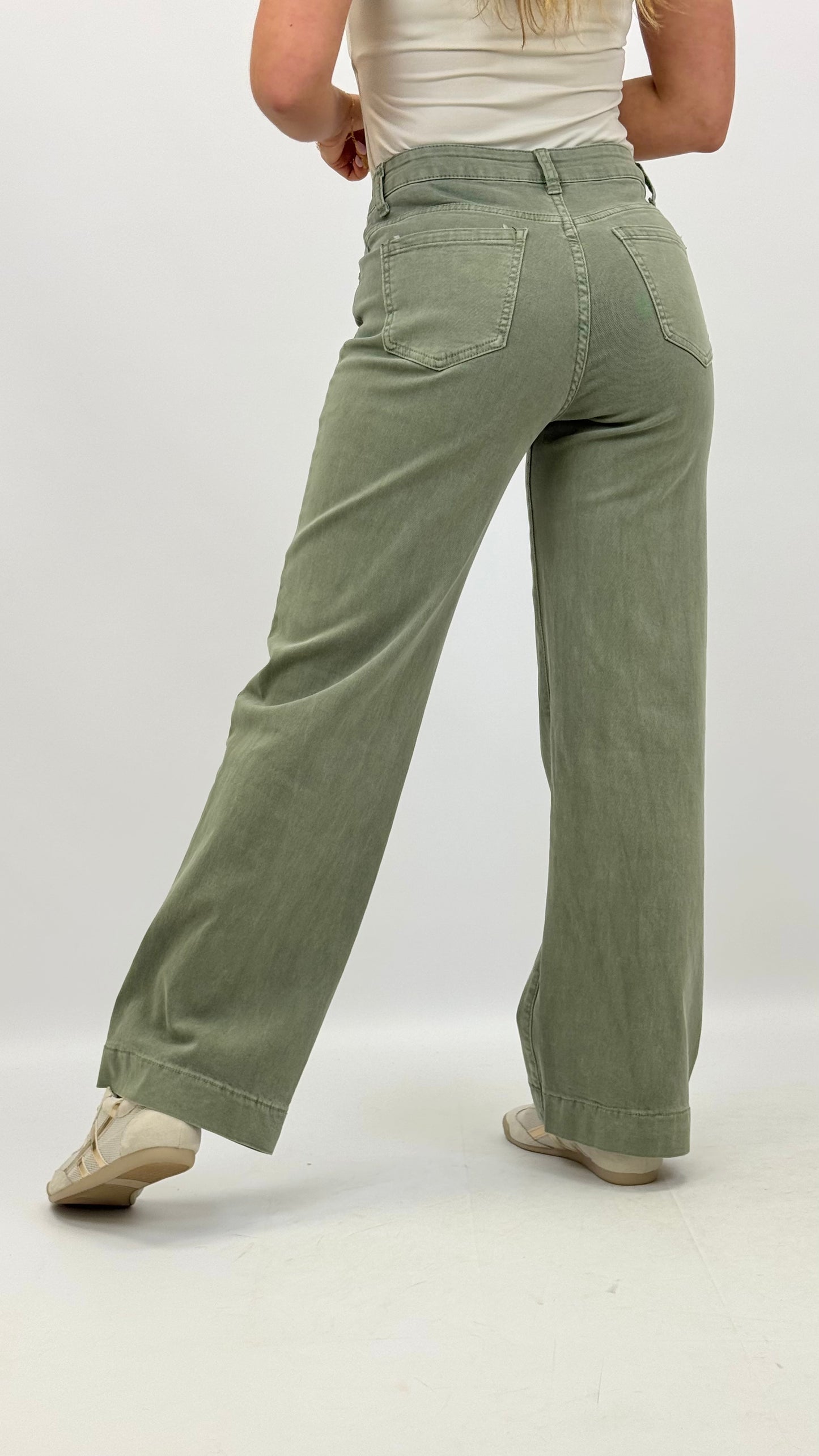Calça wide-leg sarja verde