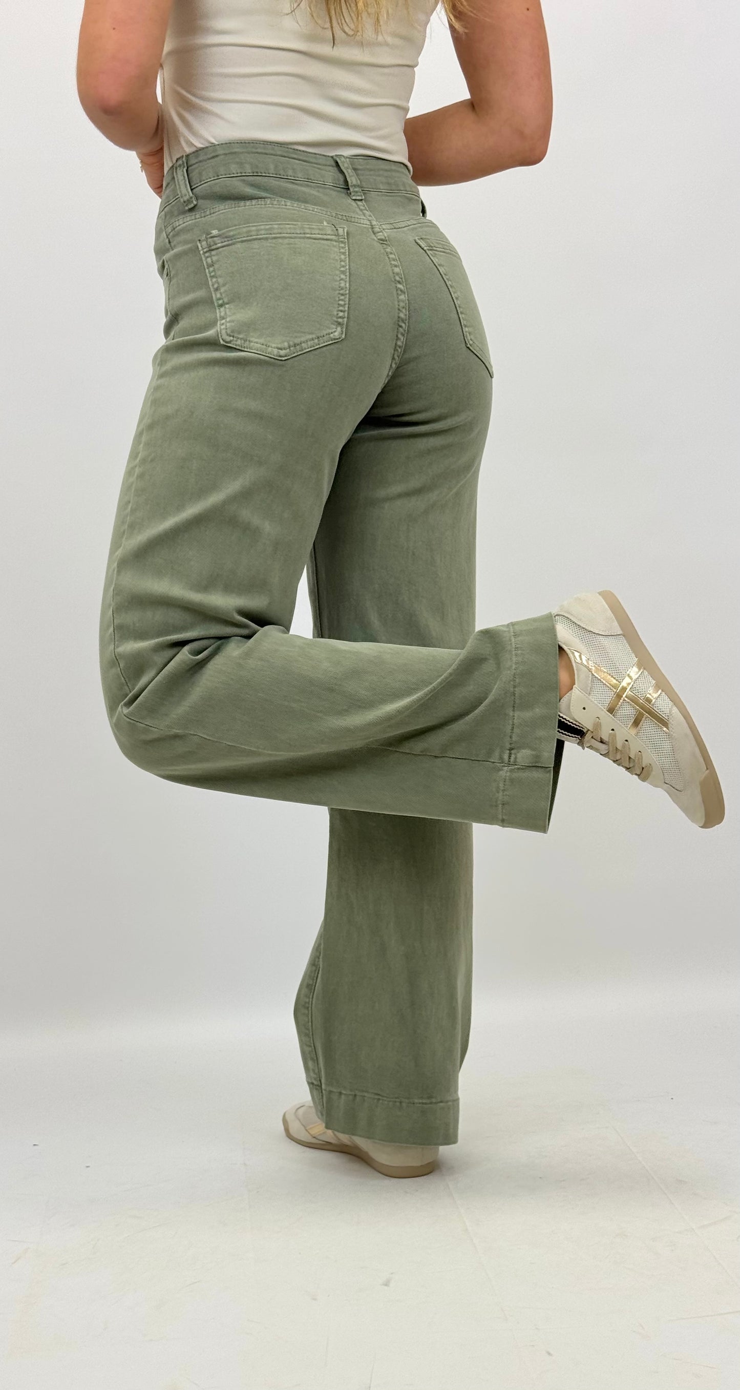 Calça wide-leg sarja verde