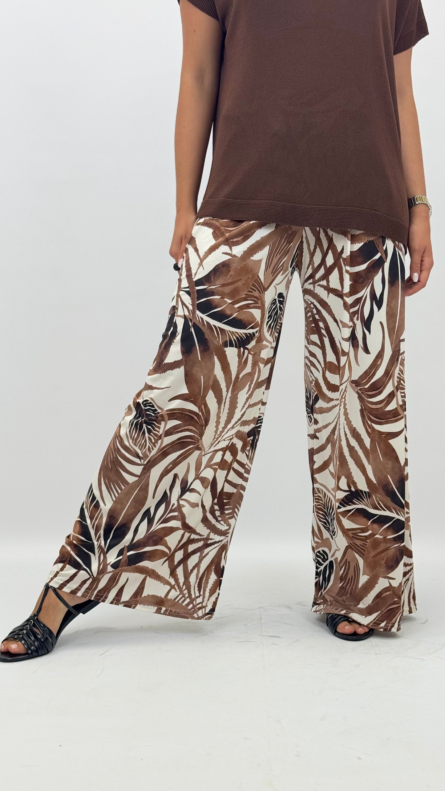 Pantalona malha-fria tons castanho