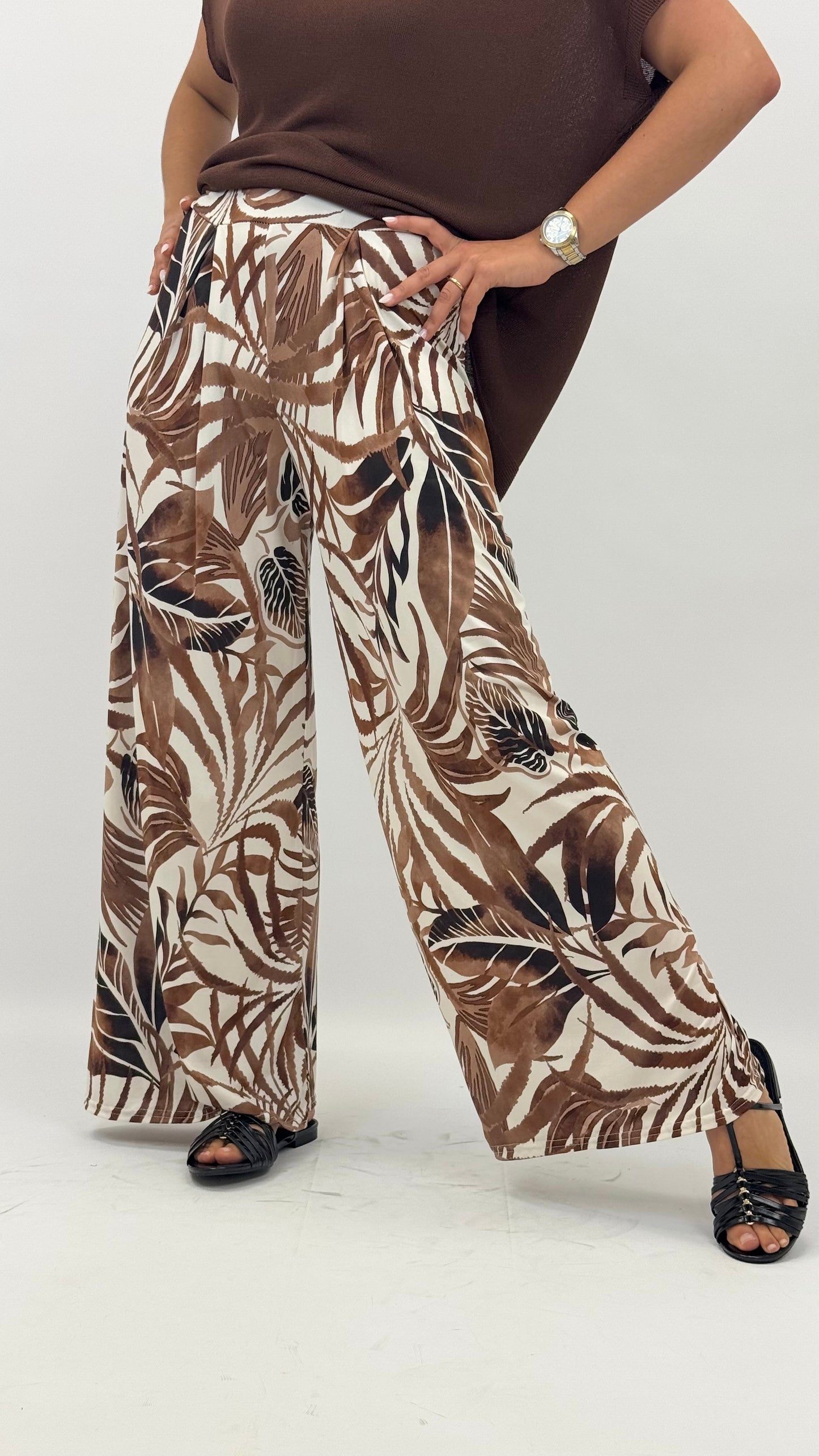 Pantalona malha-fria tons castanho