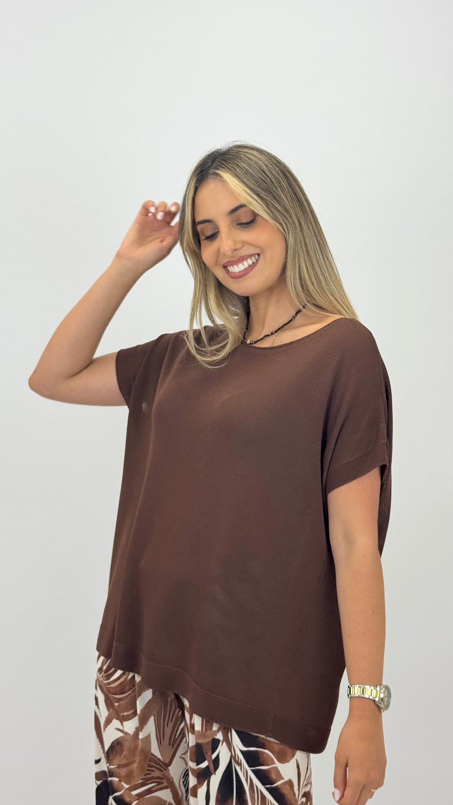 Blusa de malha castanho