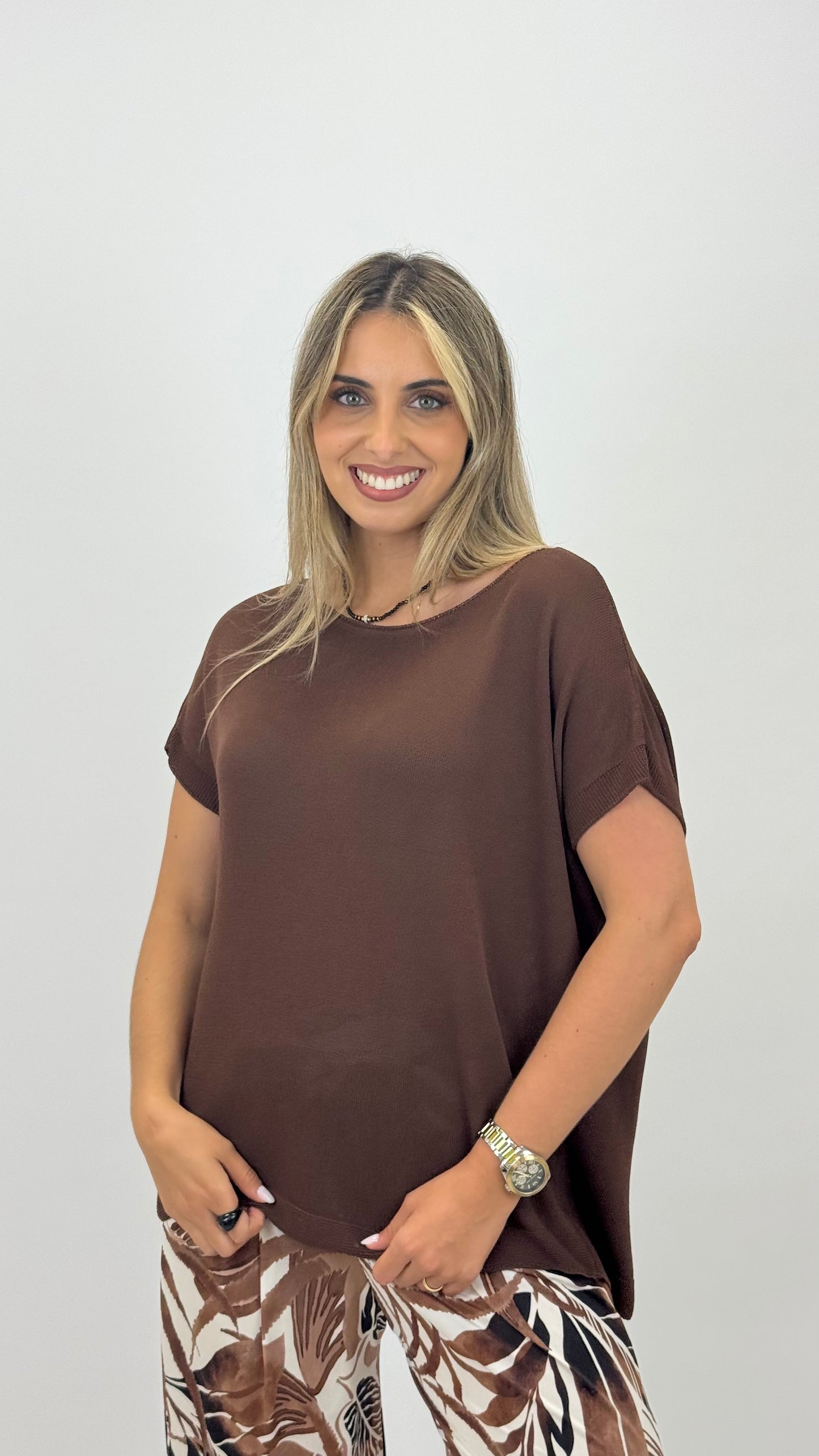 Blusa de malha castanho