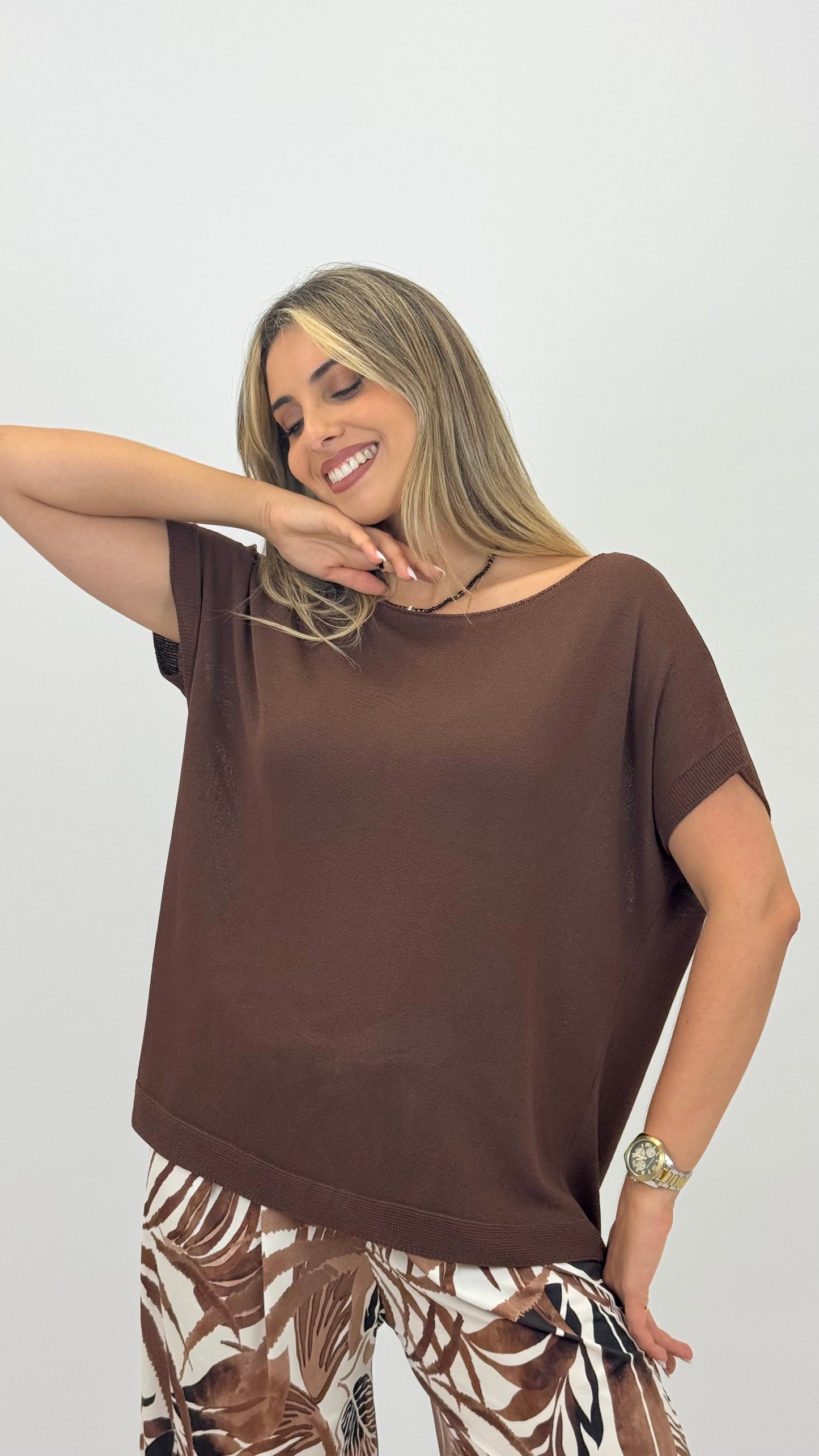 Blusa de malha castanho