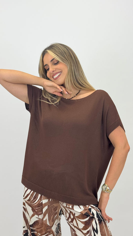 Blusa de malha castanho