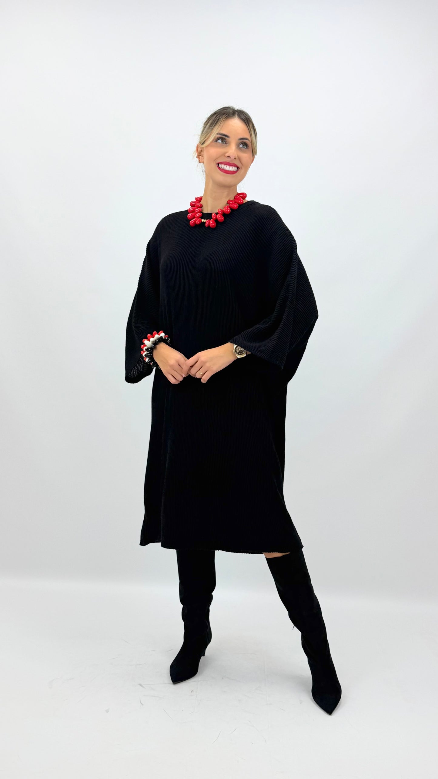 Vestido malha canelada preto