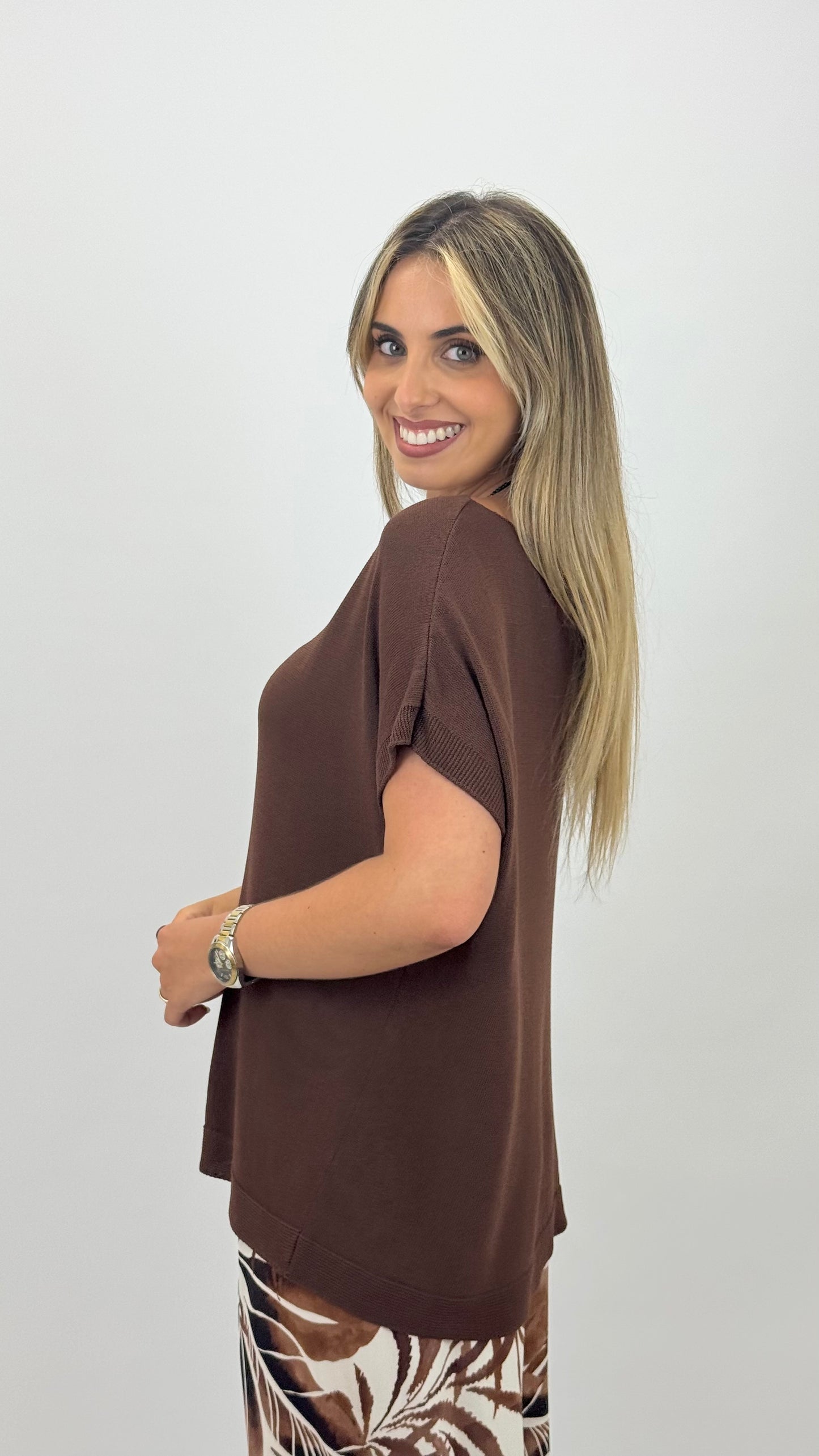 Blusa de malha castanho