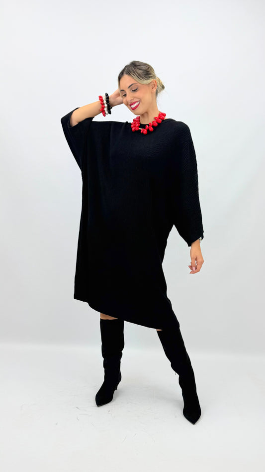 Vestido malha canelada preto