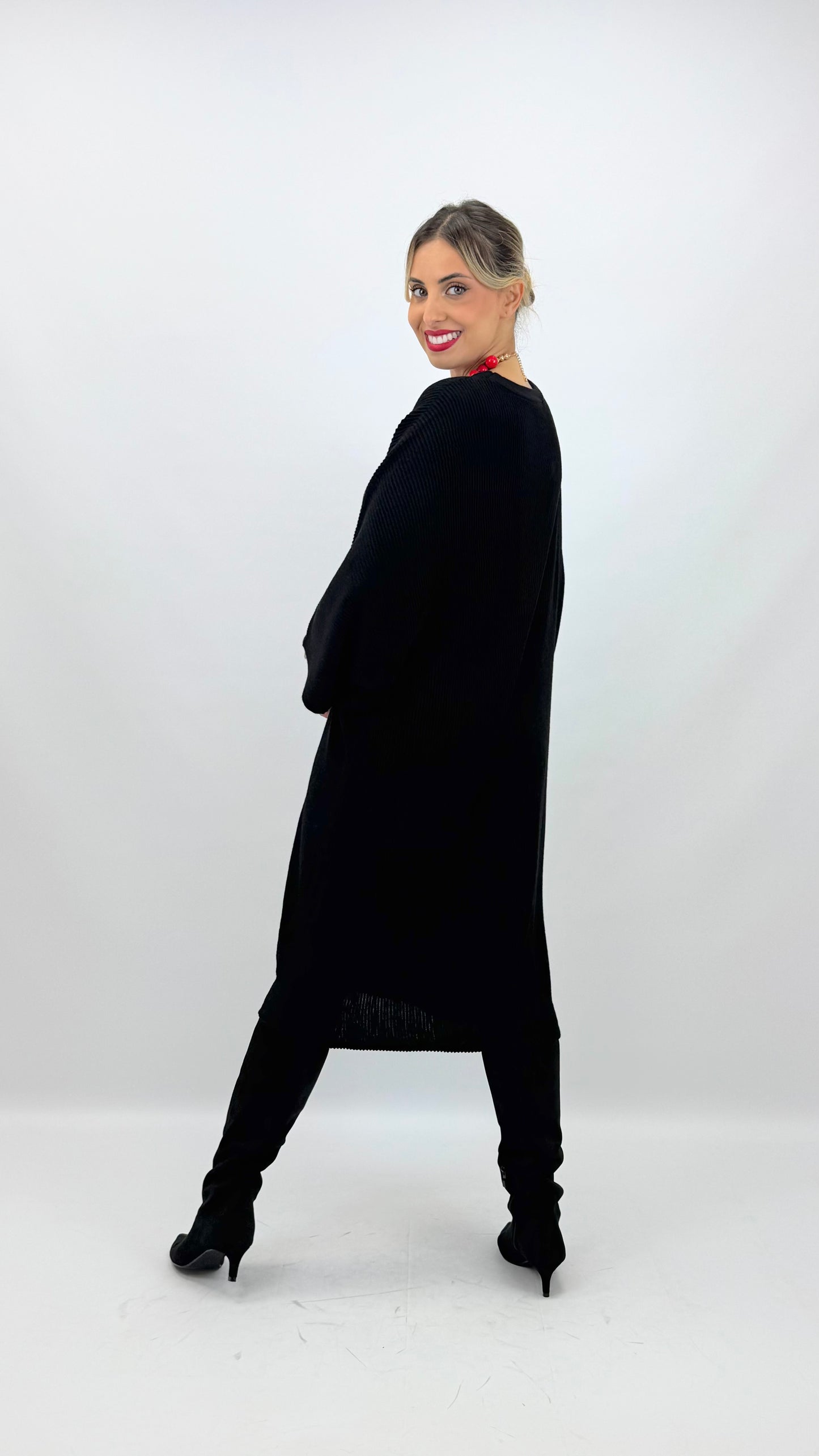 Vestido malha canelada preto