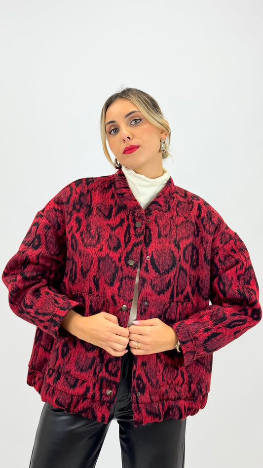 Bomber fazenda animal-print vermelho e preto