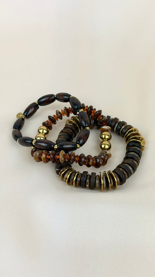 Conjunto 3 pulseiras tons castanho