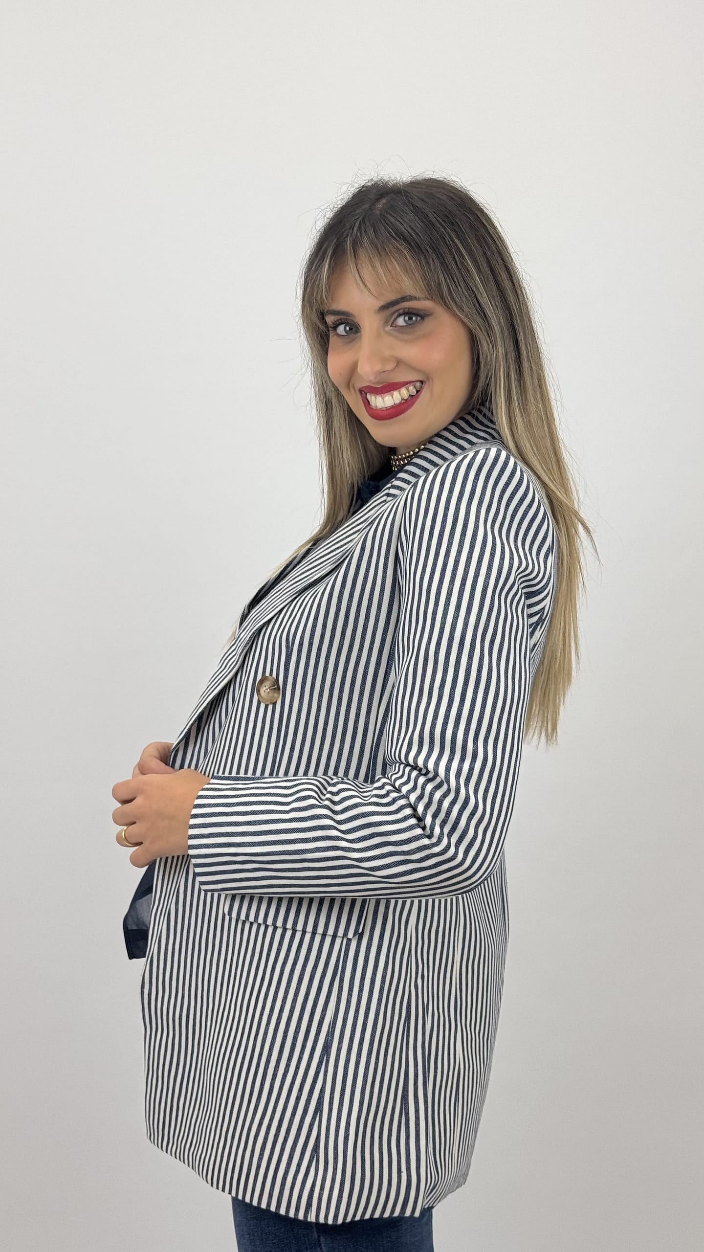 Blazer risquinhas azul-marinho