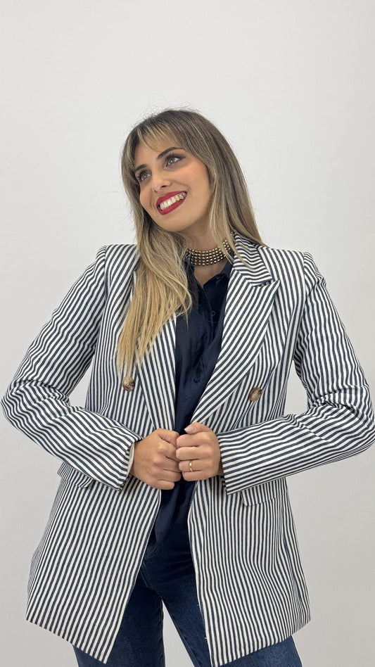 Blazer risquinhas azul-marinho