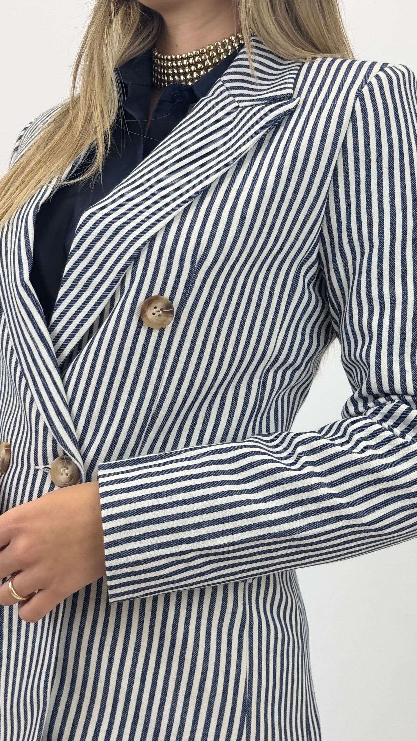 Blazer risquinhas azul-marinho