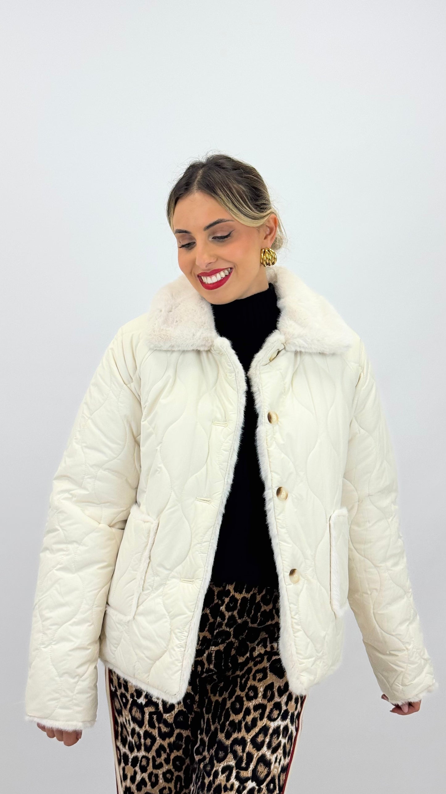 Casaco reversível pérola com pêlo