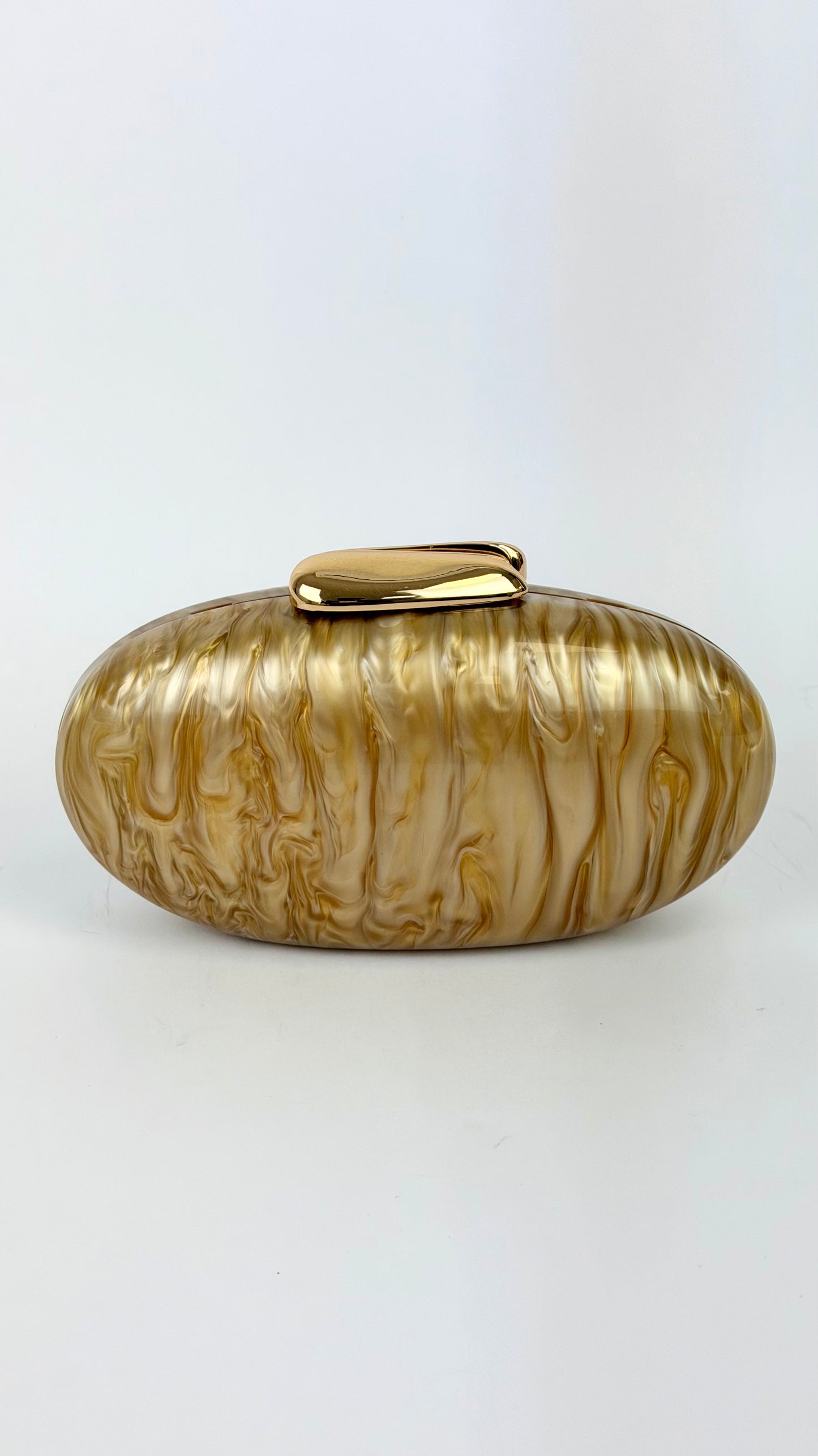Pochete oval acrílico marmoreado dourado