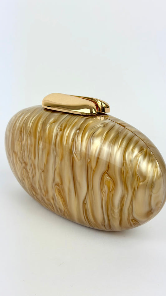 Pochete oval acrílico marmoreado dourado