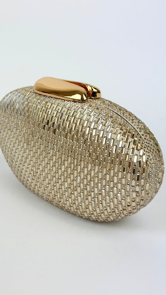 Pochete oval brilhos dourada