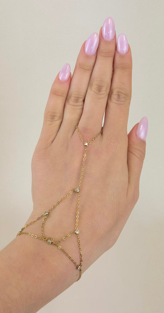 Anel/pulseira aço dourado entrelaçado com brilhantes