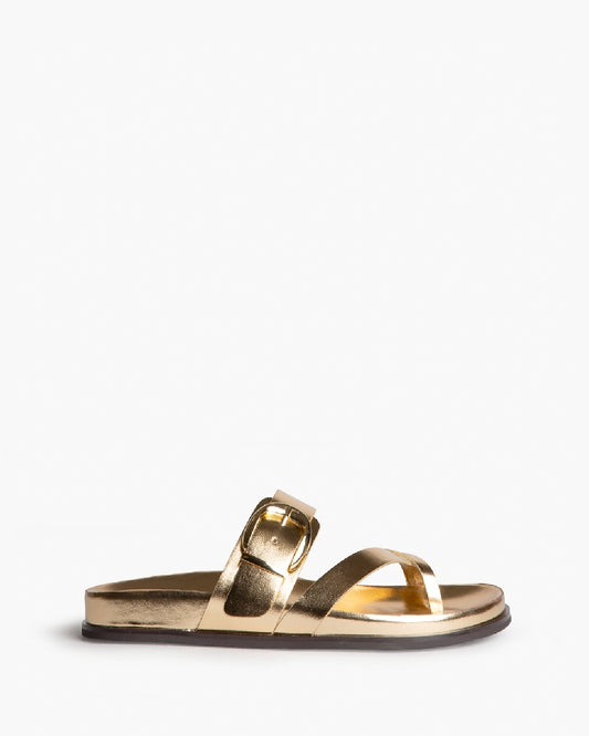 Sandália/chinelo com fivela dourado