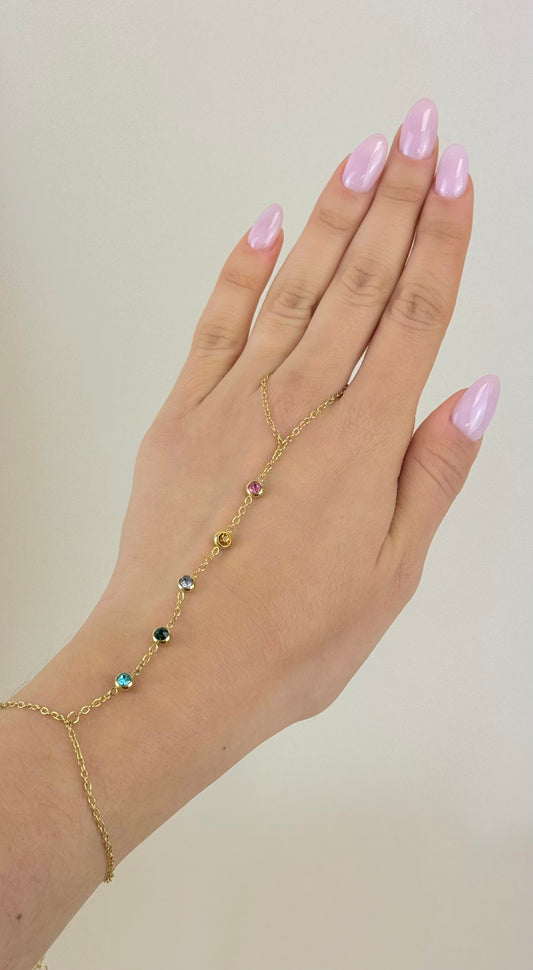 Anel/pulseira aço dourado com brilhantes coloridos