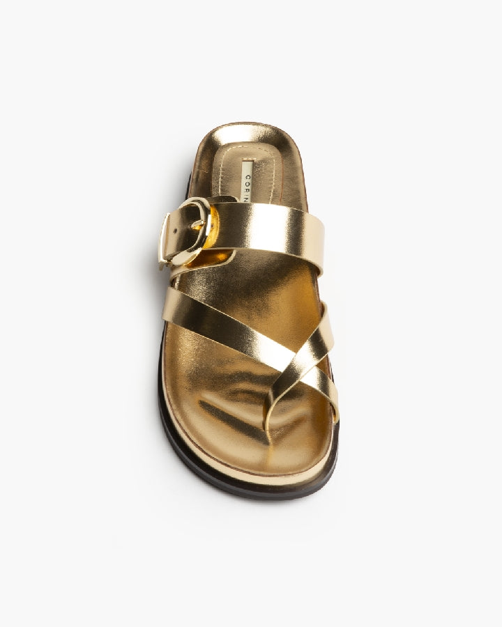 Sandália/chinelo com fivela dourado