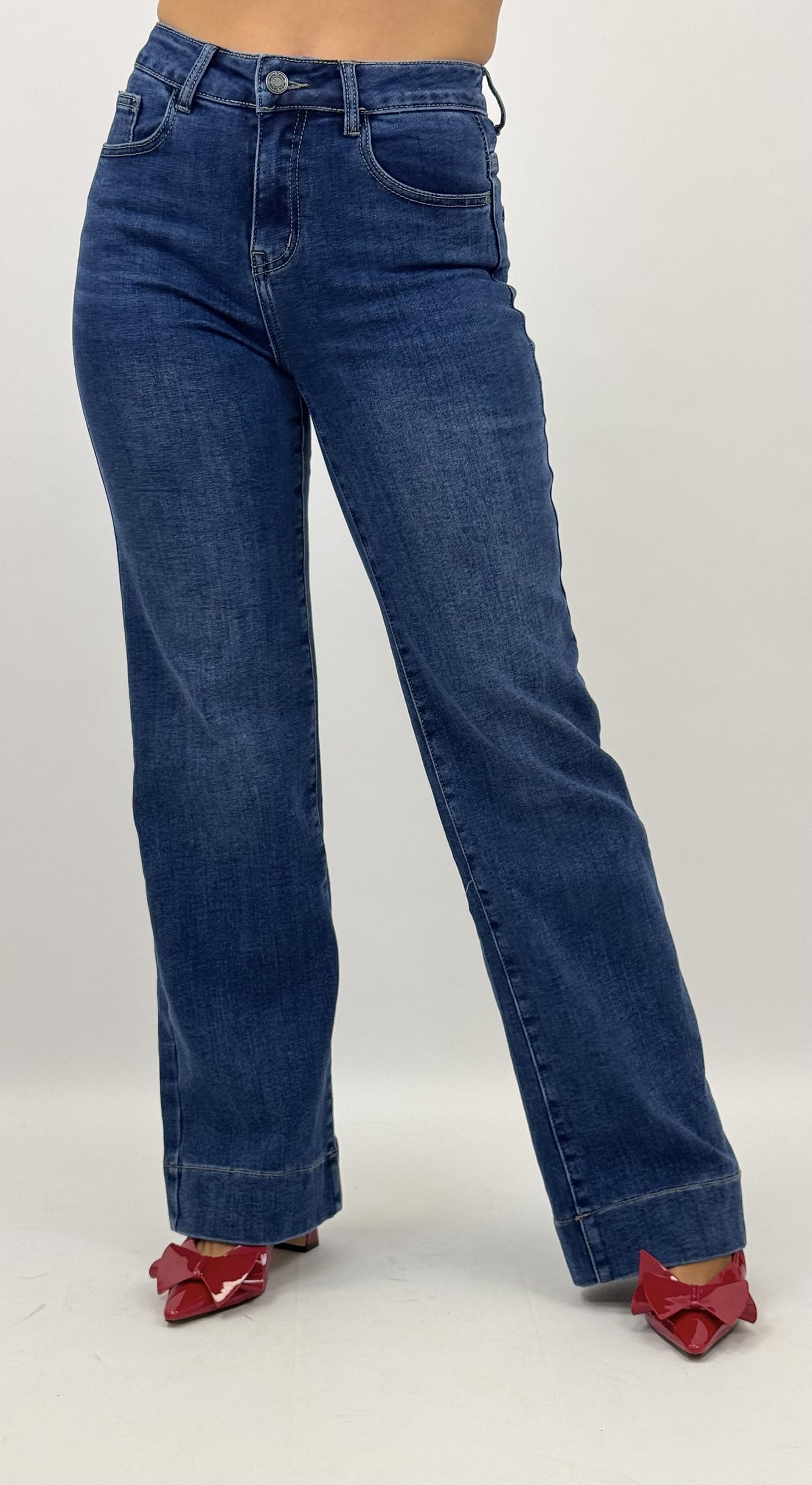 Calça de ganga escura modelo wide-leg