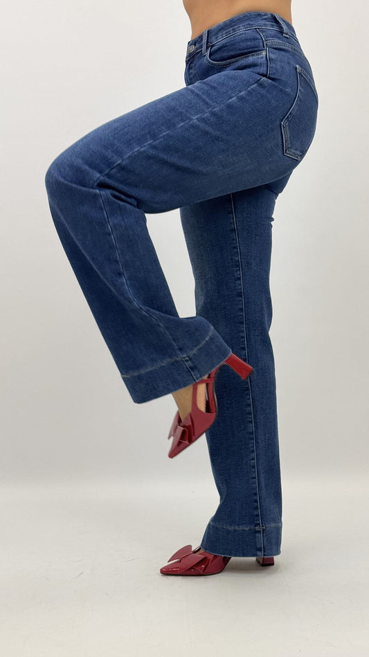 Calça de ganga escura modelo wide-leg