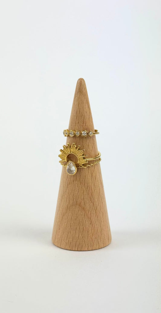 Conjunto 3 anéis em aço dourado