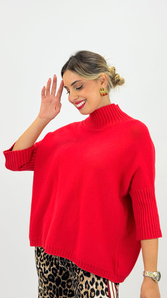 Camisola malha meia-gola vermelha