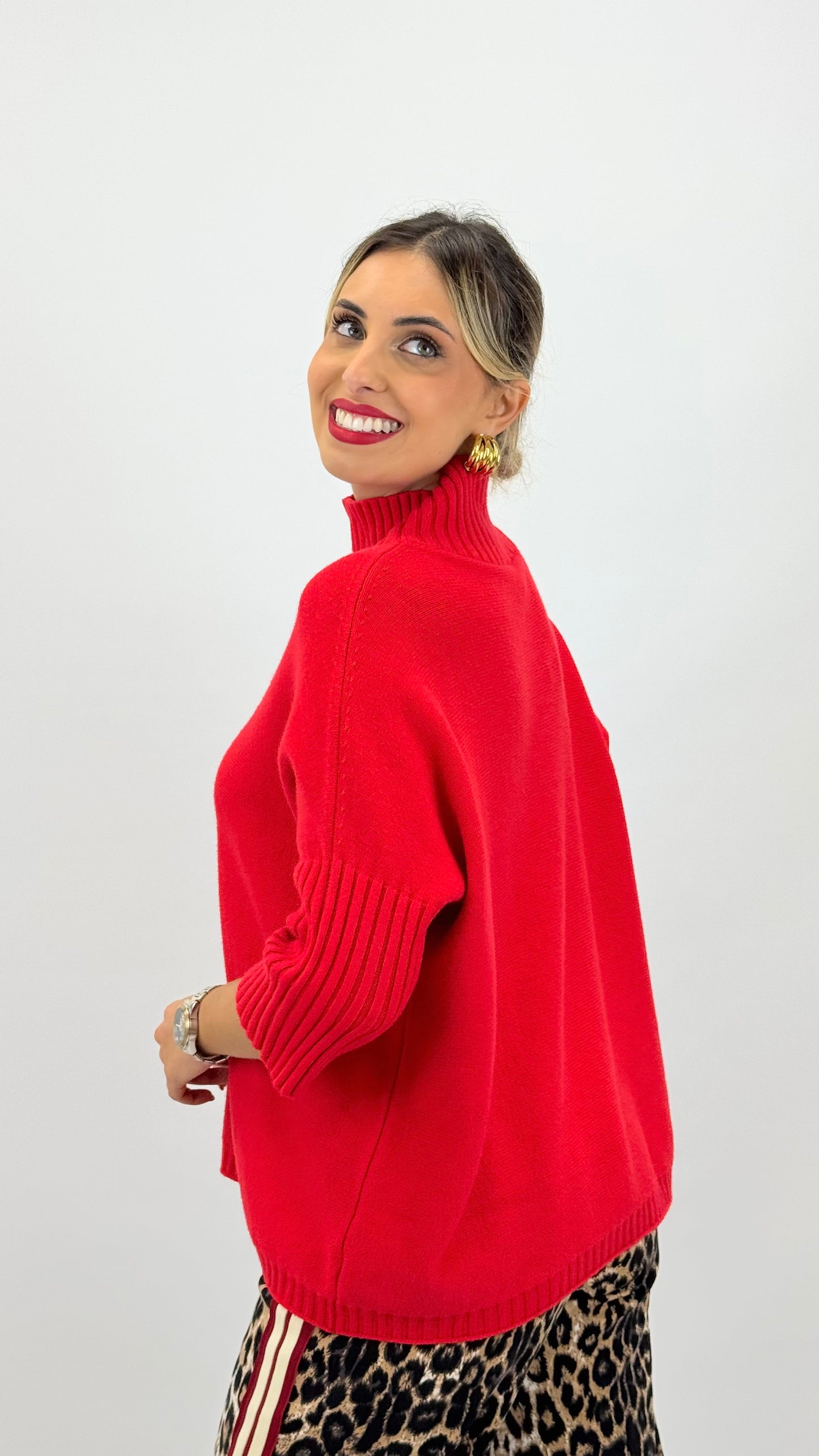 Camisola malha meia-gola vermelha